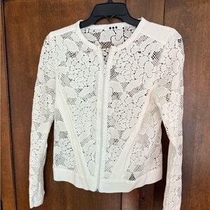 Three Dots Cream Lace Zip-Front Jacket